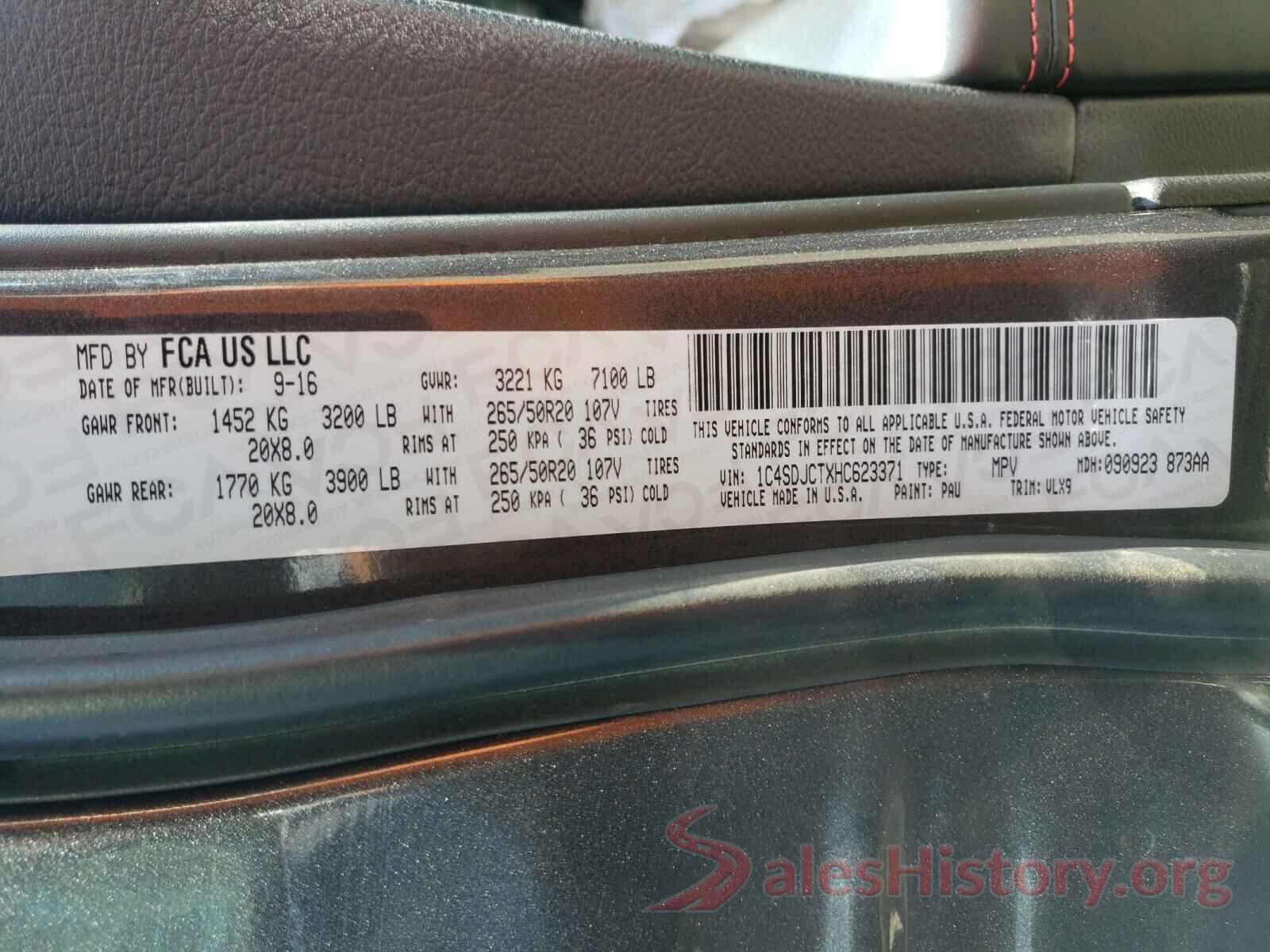 1C4SDJCTXHC623371 2017 DODGE DURANGO