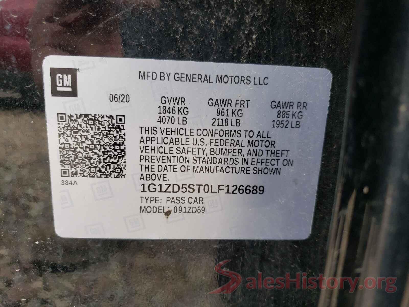 1G1ZD5ST0LF126689 2020 CHEVROLET MALIBU