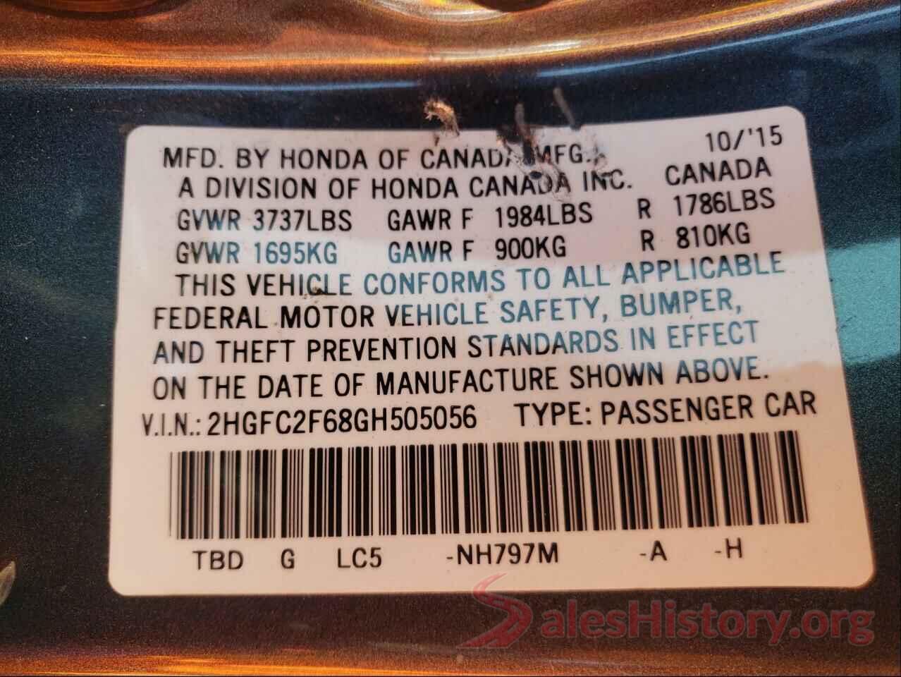 2HGFC2F68GH505056 2016 HONDA CIVIC