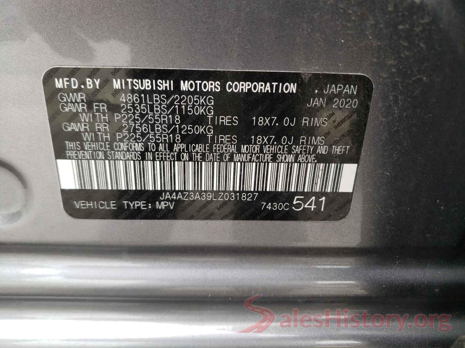 JA4AZ3A39LZ031827 2020 MITSUBISHI OUTLANDER