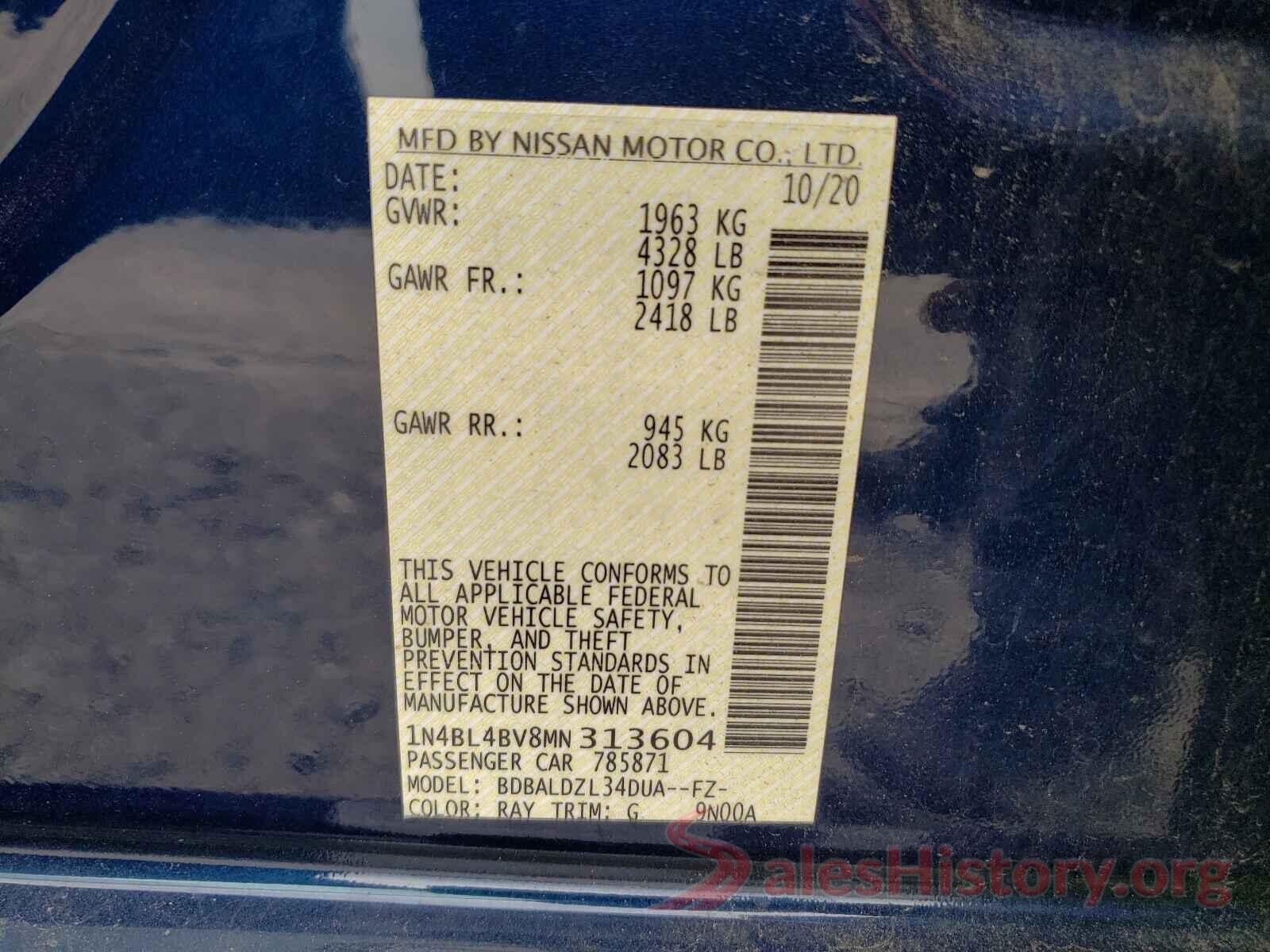 1N4BL4BV8MN313604 2021 NISSAN ALTIMA