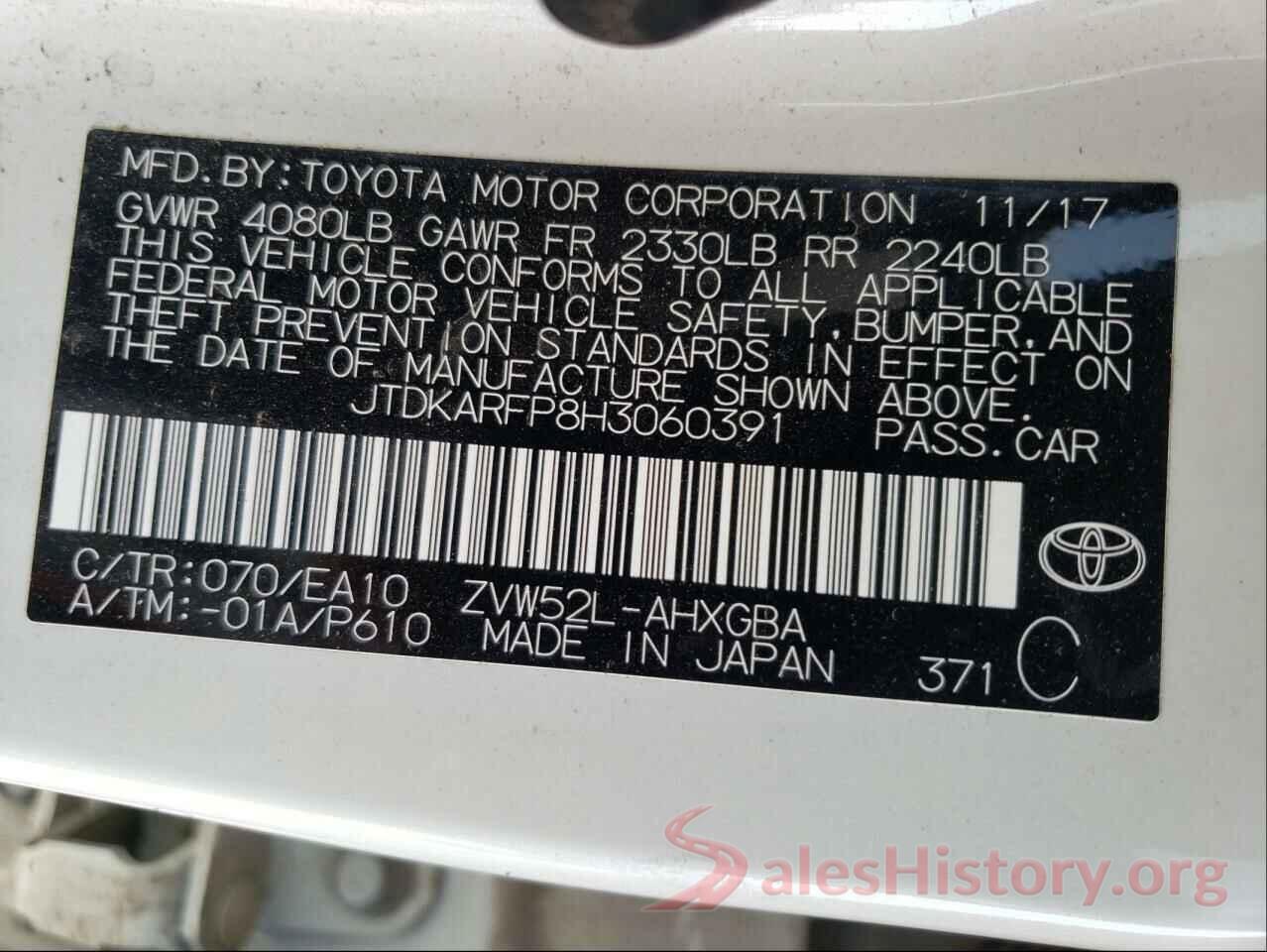 JTDKARFP8H3060391 2017 TOYOTA PRIUS