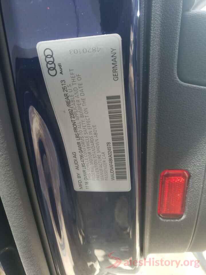 WAUDNAF48KA024978 2019 AUDI A4