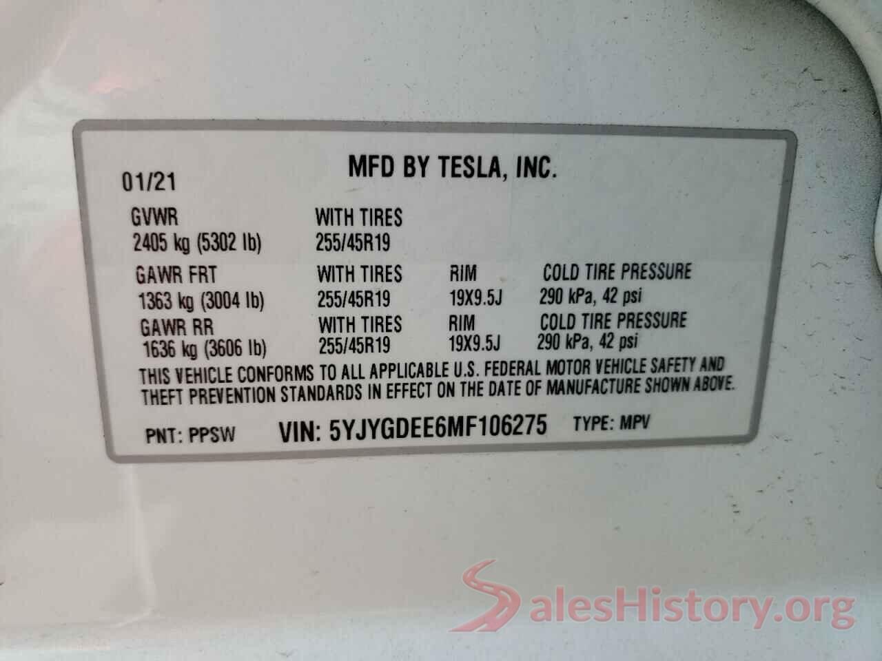 5YJYGDEE6MF106275 2021 TESLA MODEL Y