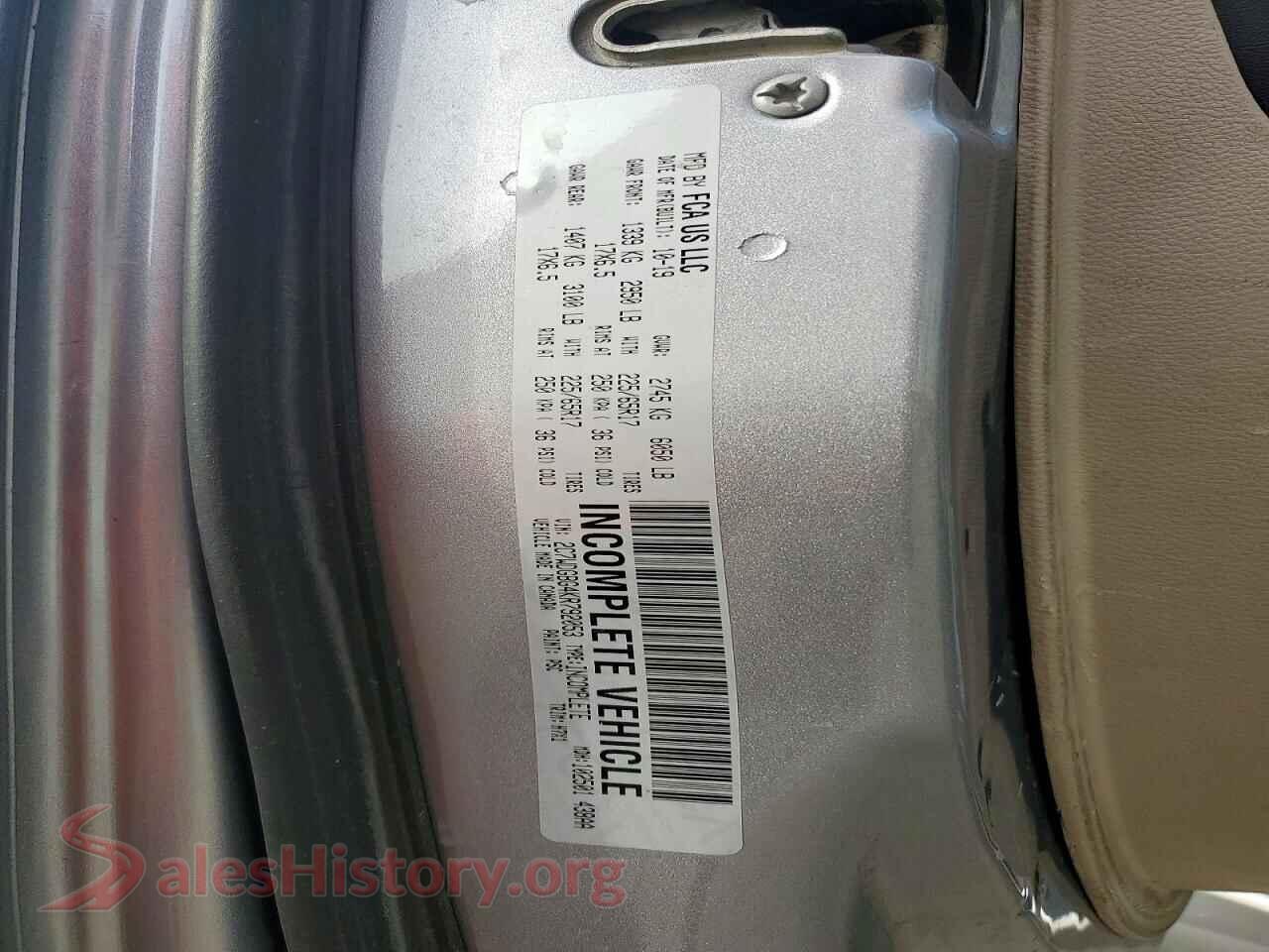 2019 DODGE CARAVAN VIN 2C7WDGBG4KR792053, trunk area