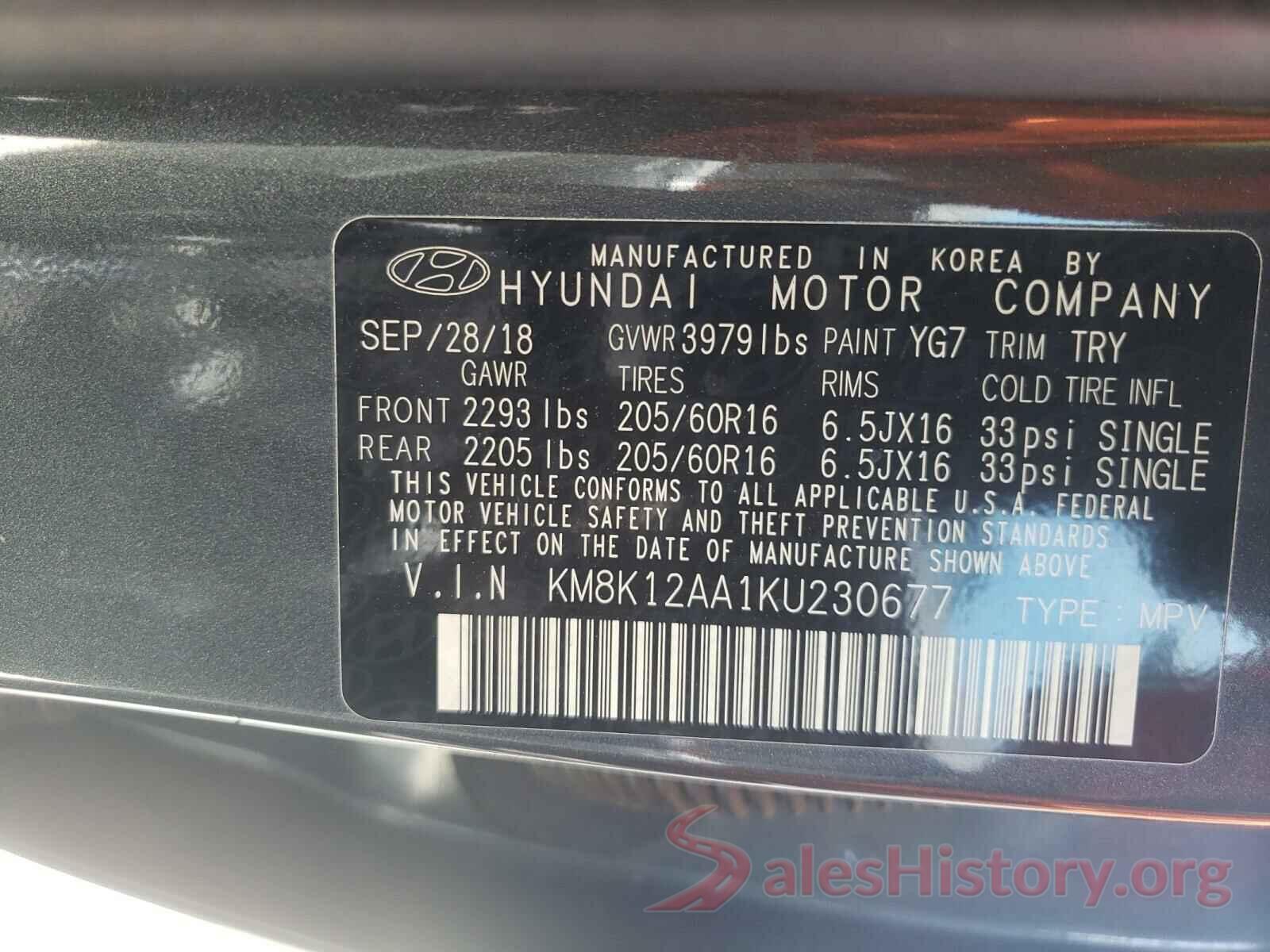 KM8K12AA1KU230677 2019 HYUNDAI KONA