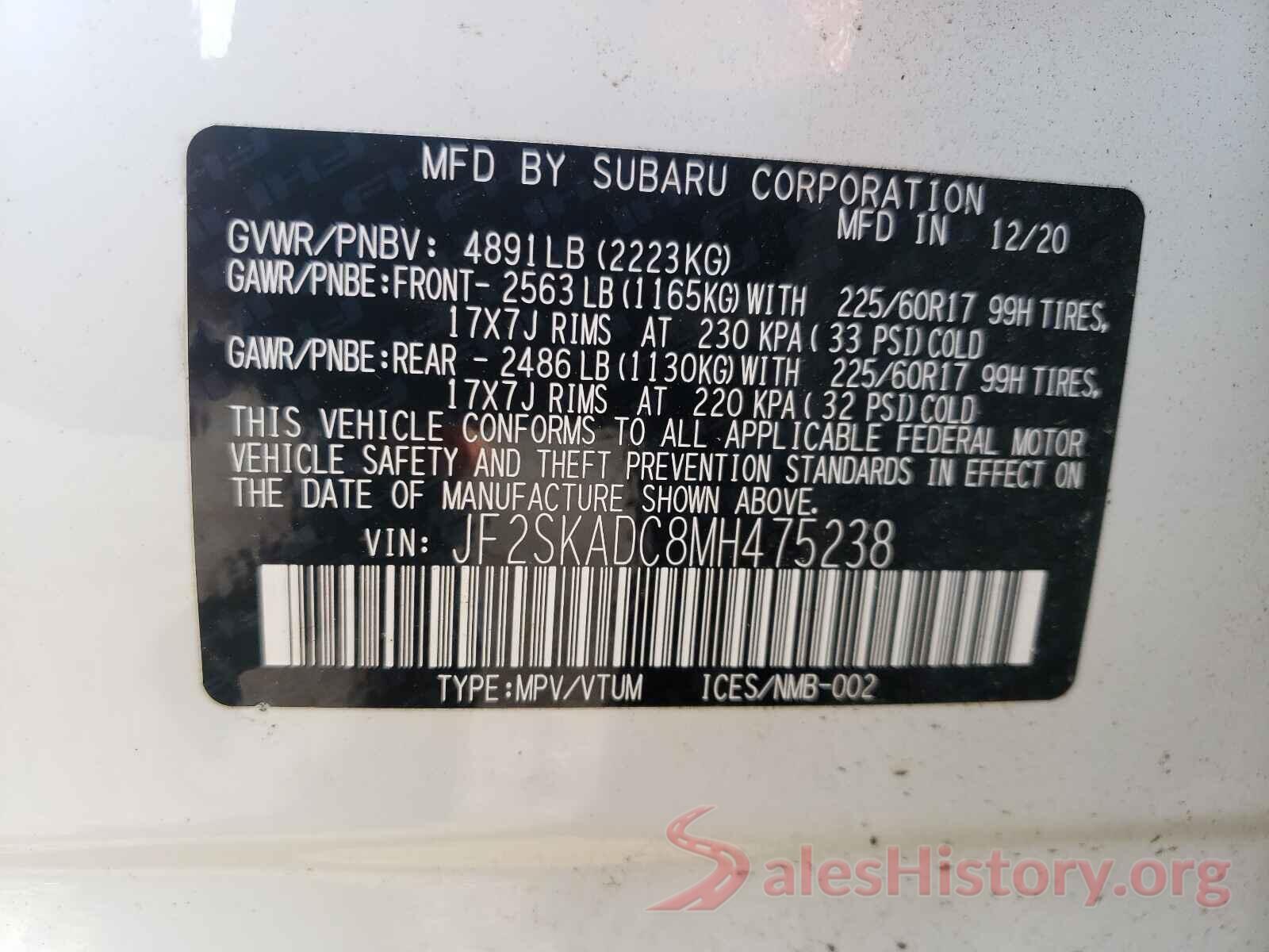 JF2SKADC8MH475238 2021 SUBARU FORESTER