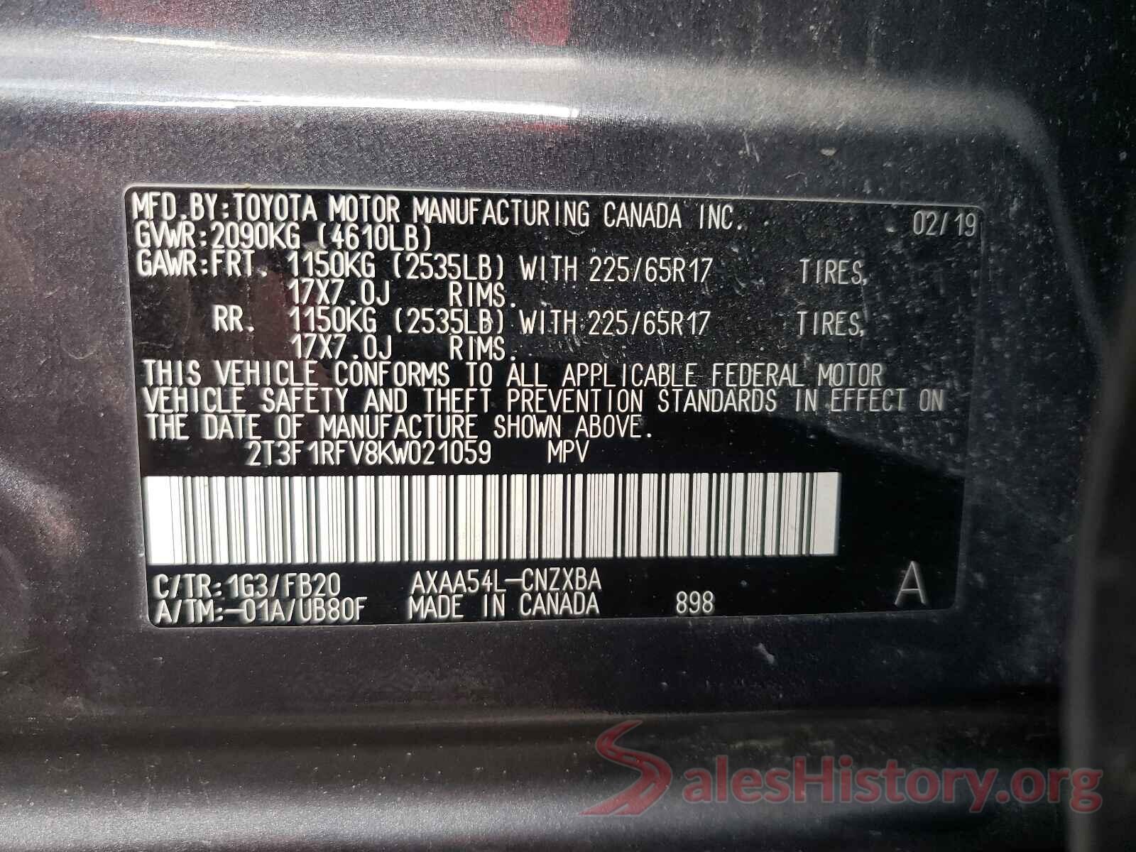 2T3F1RFV8KW021059 2019 TOYOTA RAV4