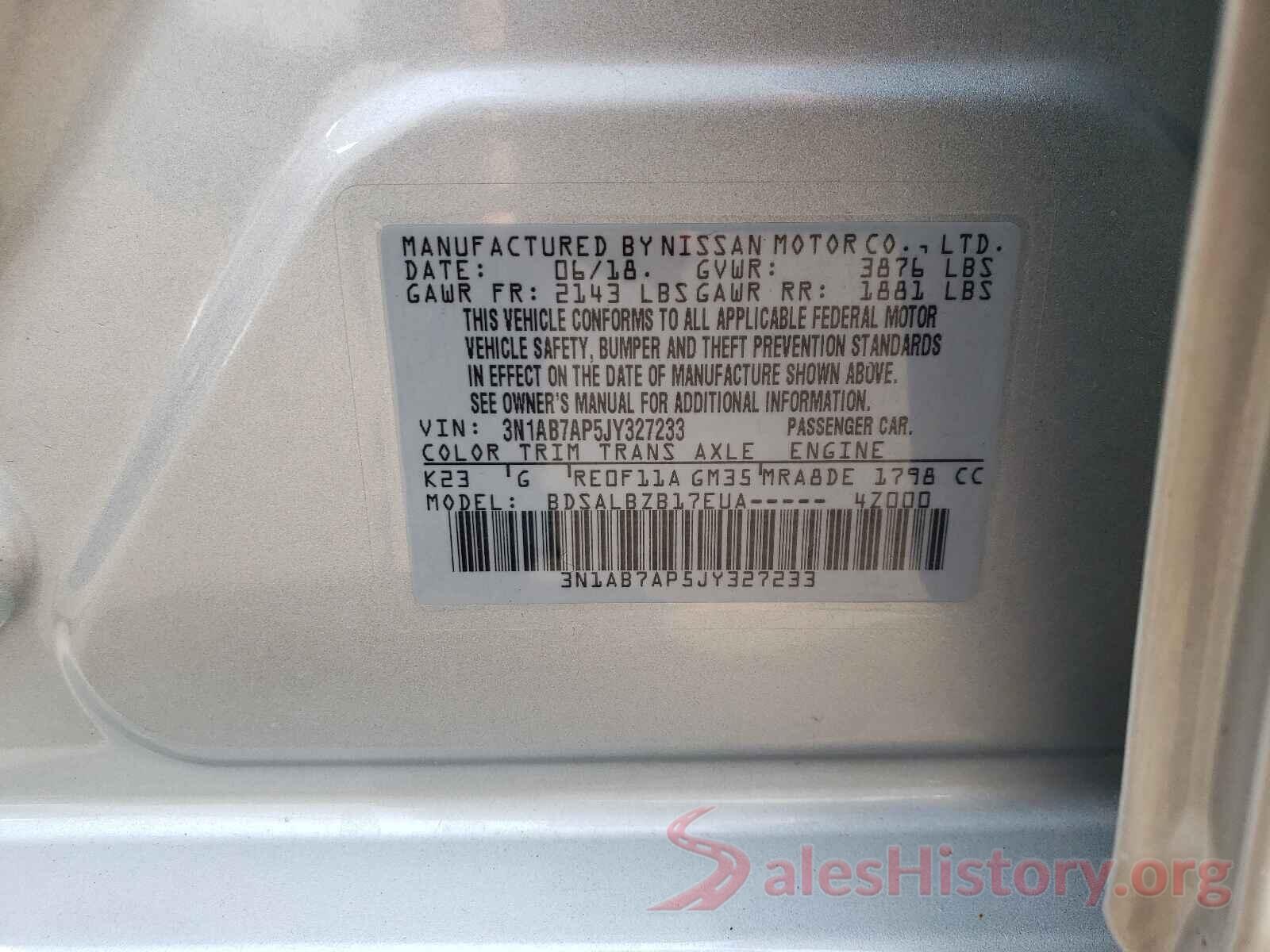 3N1AB7AP5JY327233 2018 NISSAN SENTRA