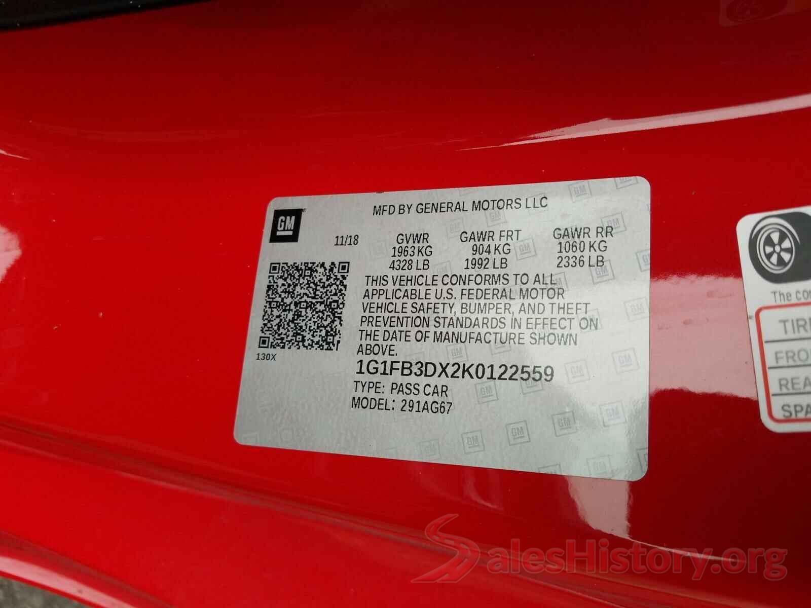 1G1FB3DX2K0122559 2019 CHEVROLET CAMARO