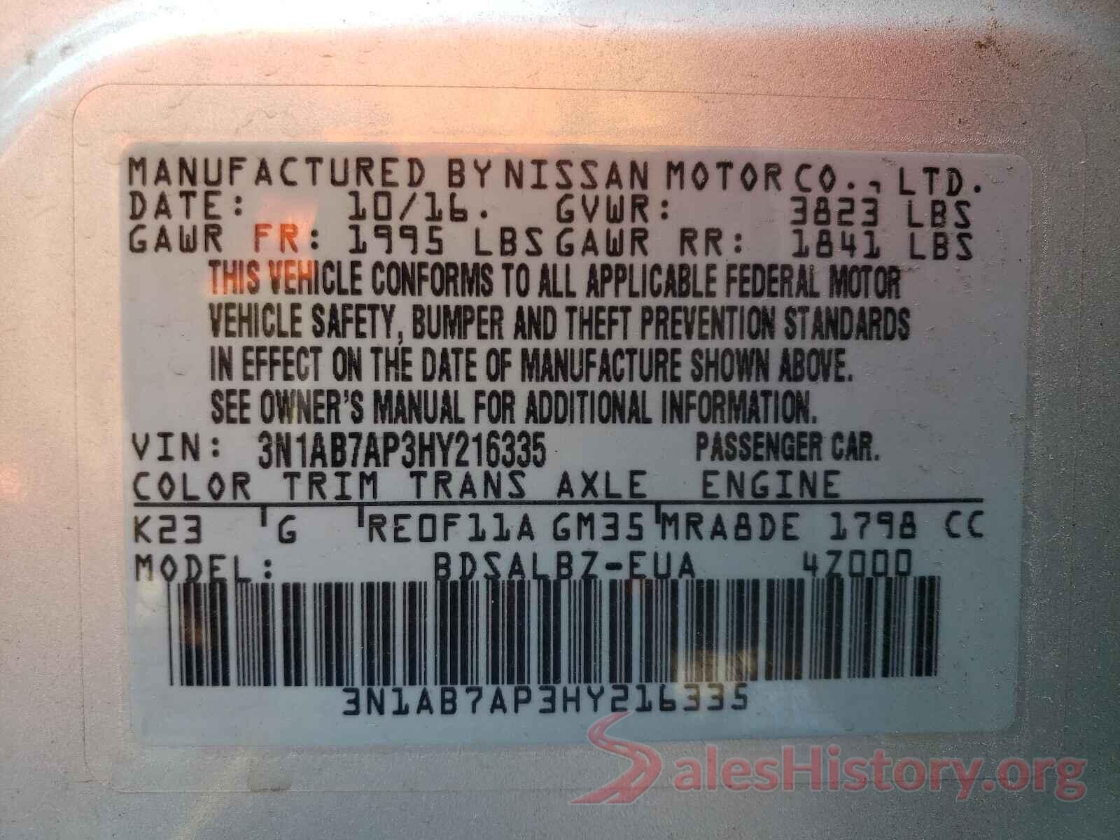 3N1AB7AP3HY216335 2017 NISSAN SENTRA