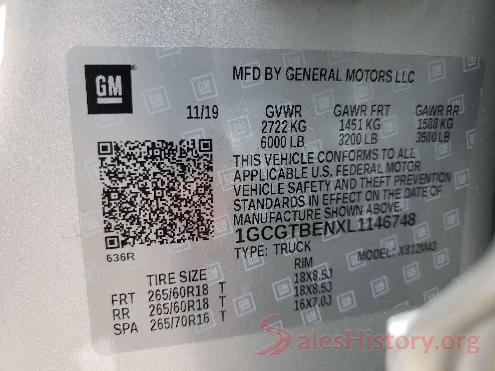 1GCGTBENXL1146748 2020 CHEVROLET COLORADO