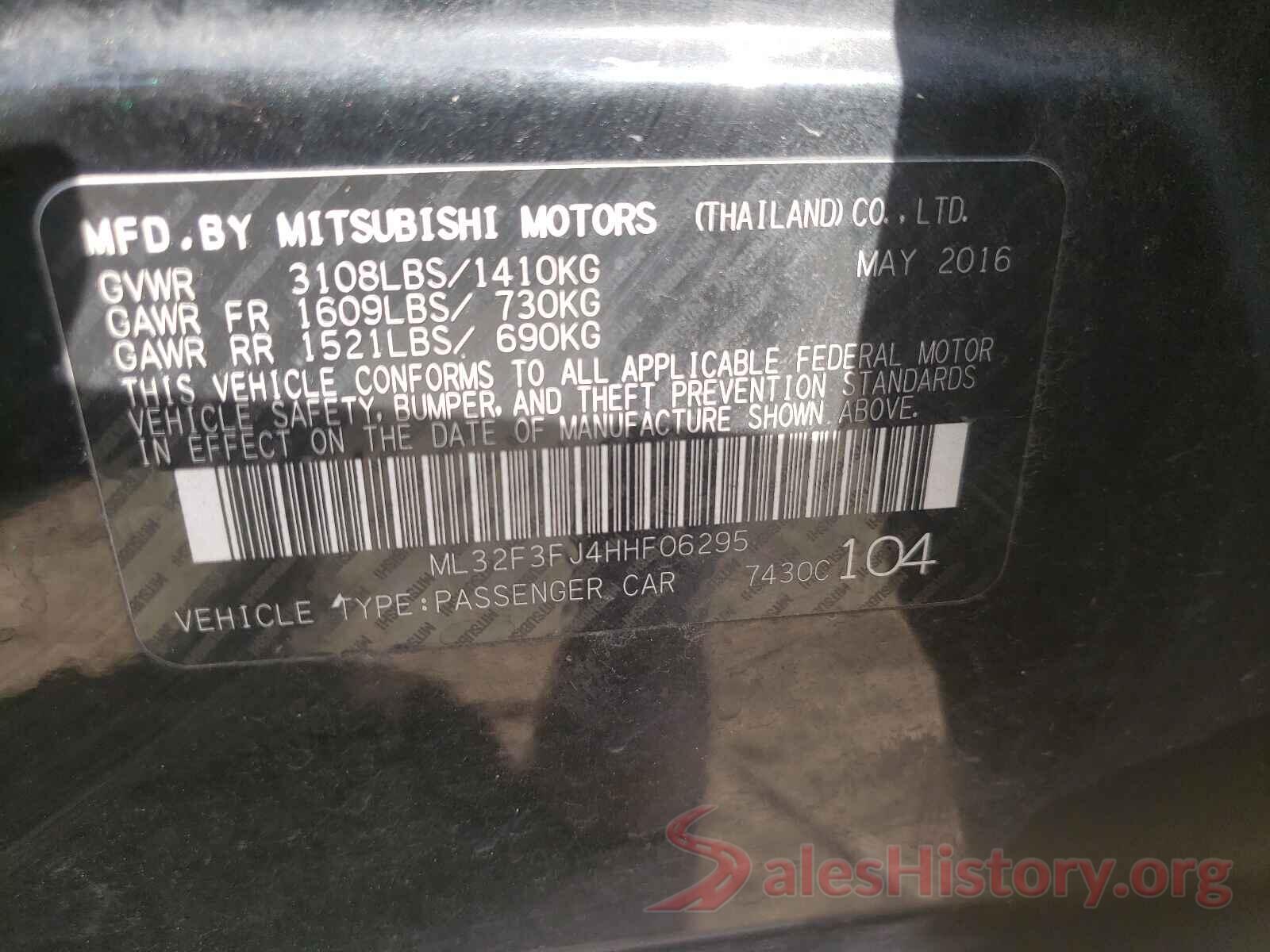 ML32F3FJ4HHF06295 2017 MITSUBISHI MIRAGE