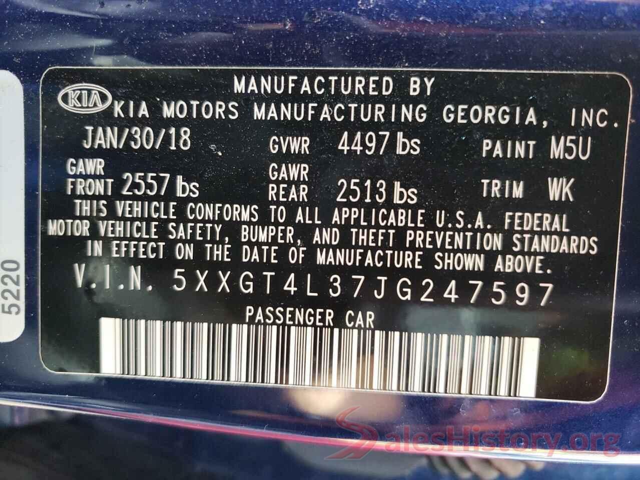 5XXGT4L37JG247597 2018 KIA OPTIMA