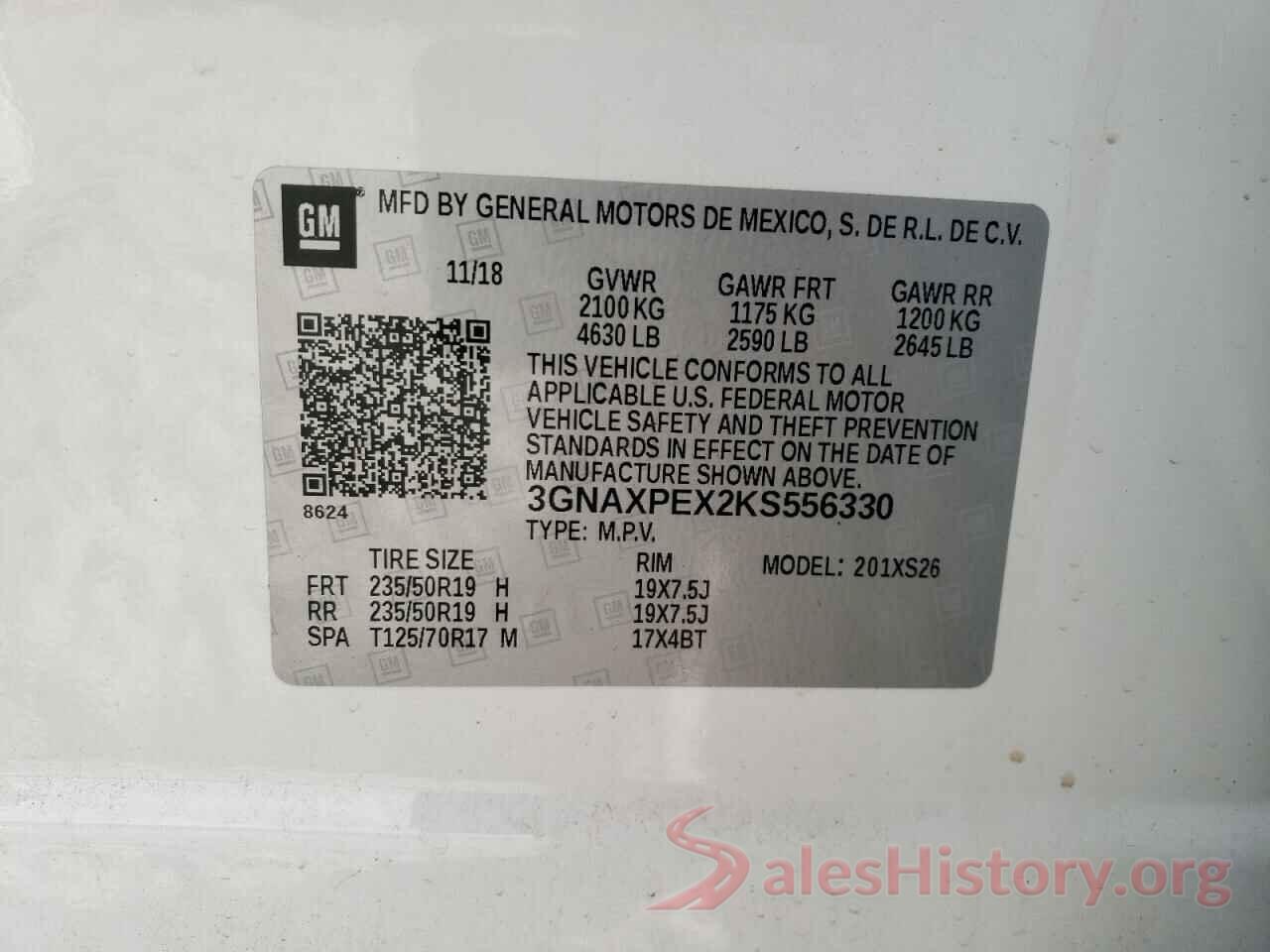 3GNAXPEX2KS556330 2019 CHEVROLET EQUINOX