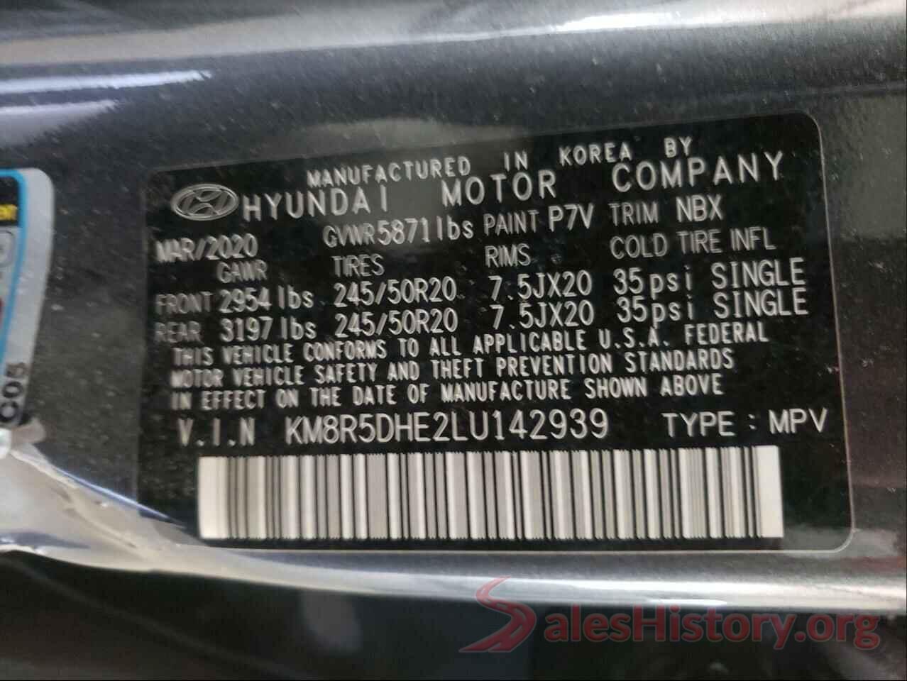 KM8R5DHE2LU142939 2020 HYUNDAI PALISADE