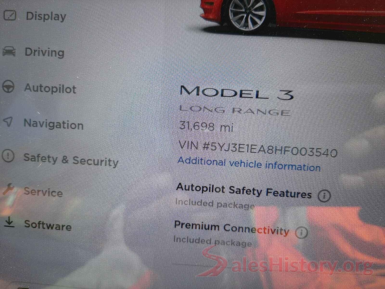 5YJ3E1EA8HF003540 2017 TESLA MODEL 3