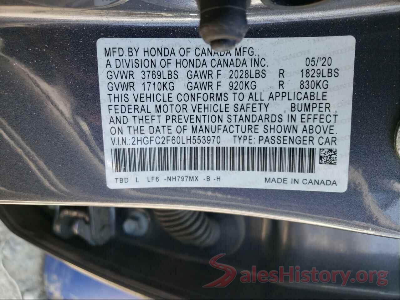 2HGFC2F60LH553970 2020 HONDA CIVIC