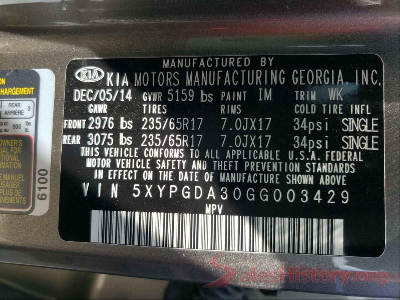 5XYPGDA30GG003429 2016 KIA SORENTO