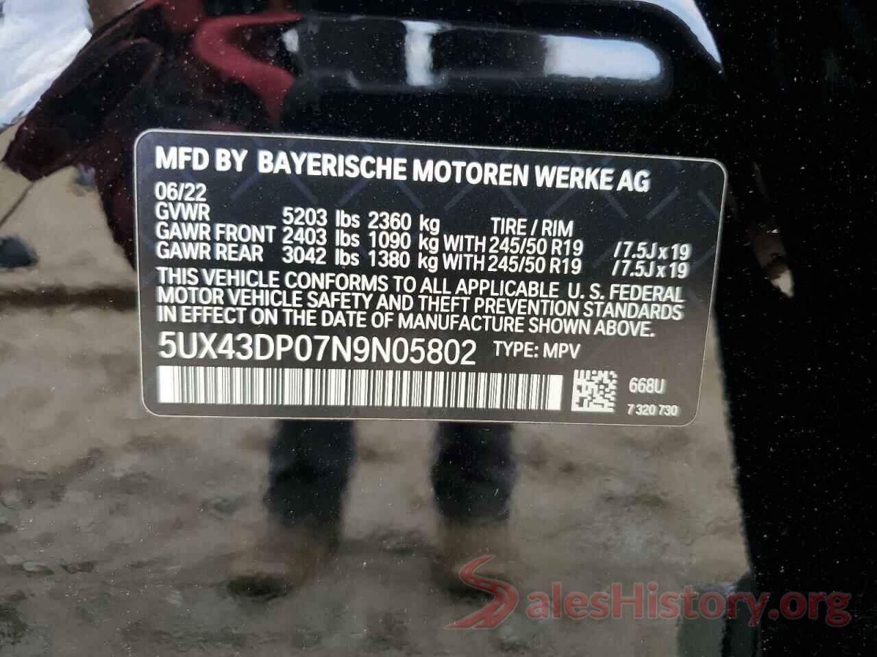 5UX43DP07N9N05802 2022 BMW X3