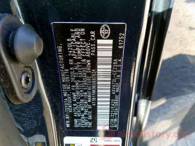 4T1B11HK9KU687634 2019 TOYOTA CAMRY