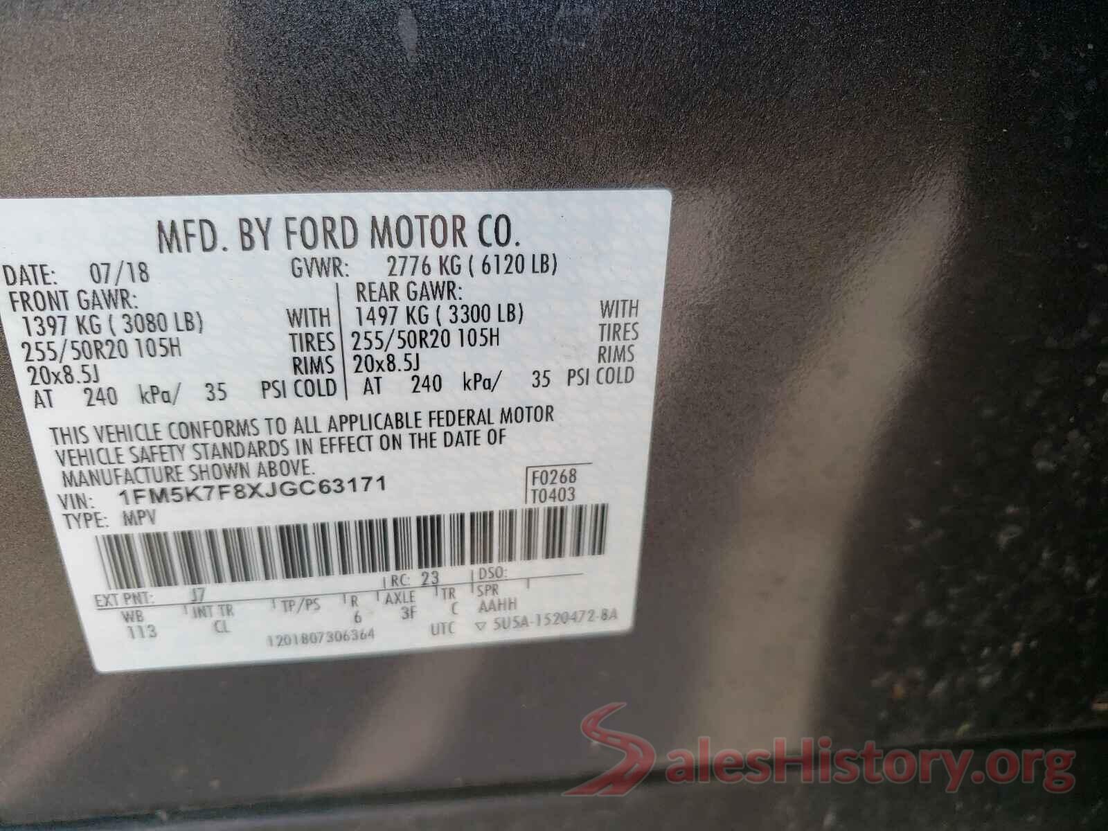 1FM5K7F8XJGC63171 2018 FORD EXPLORER