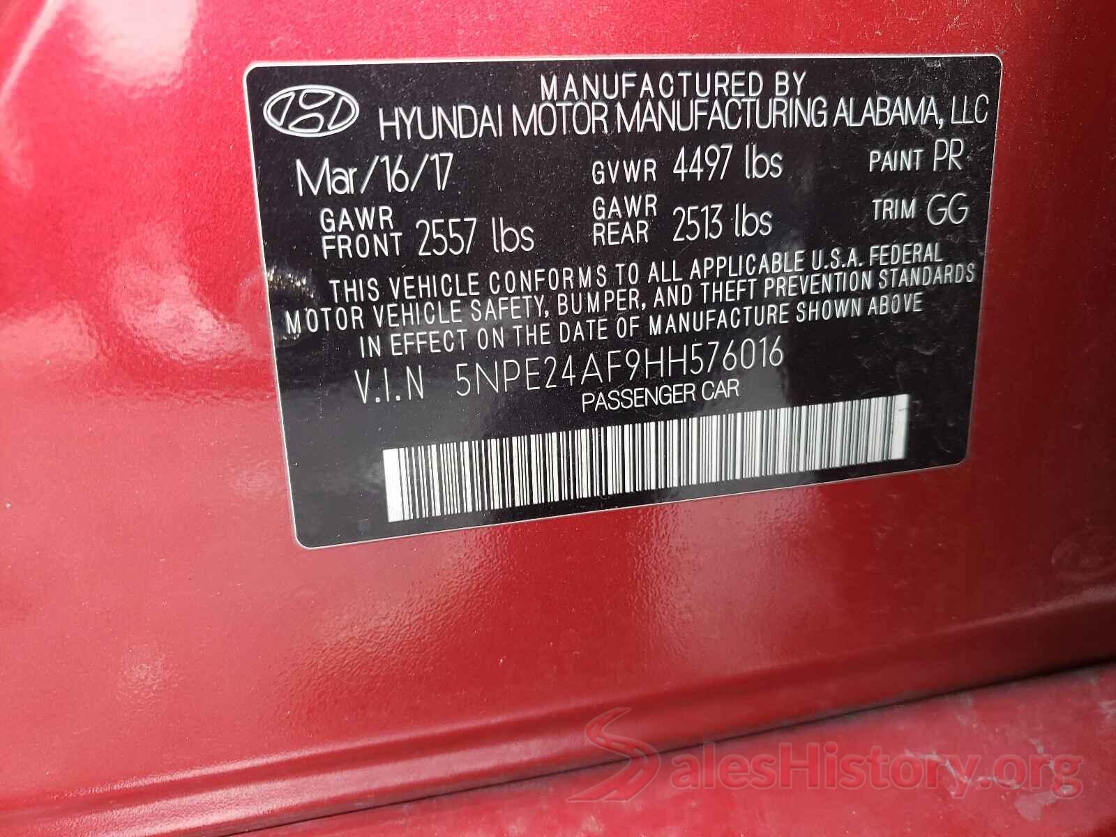 5NPE24AF9HH576016 2017 HYUNDAI SONATA