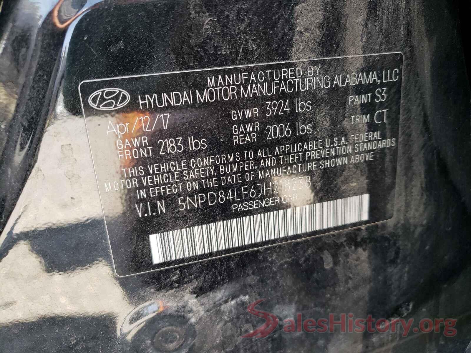 5NPD84LF6JH218238 2018 HYUNDAI ELANTRA