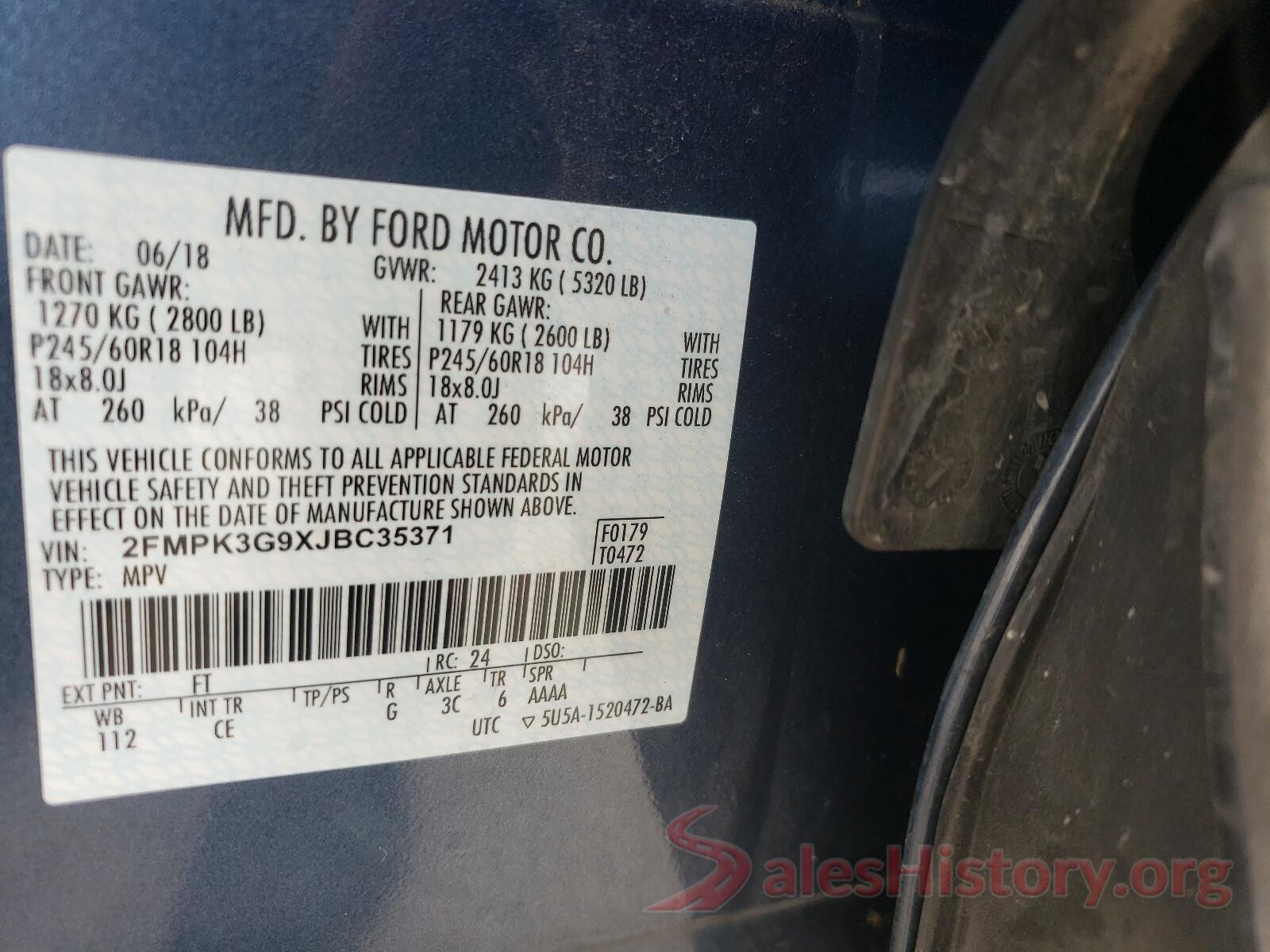 2FMPK3G9XJBC35371 2018 FORD EDGE