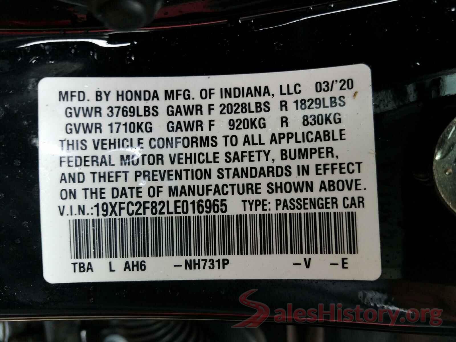 19XFC2F82LE016965 2020 HONDA CIVIC