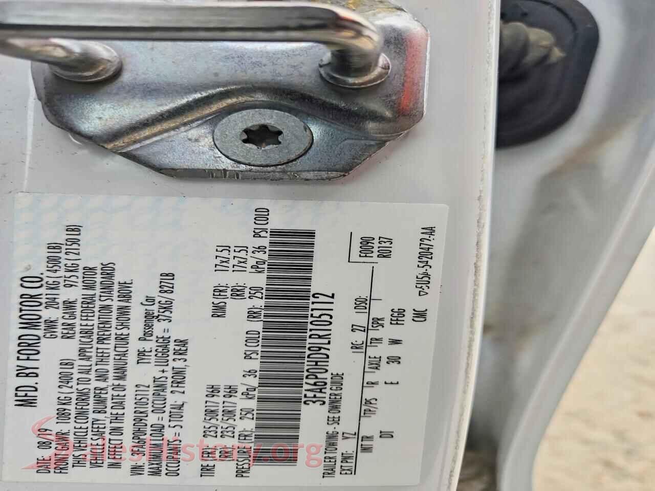 2020 FORD FUSION VIN 3FA6P0HD9LR105112, wheel and tire