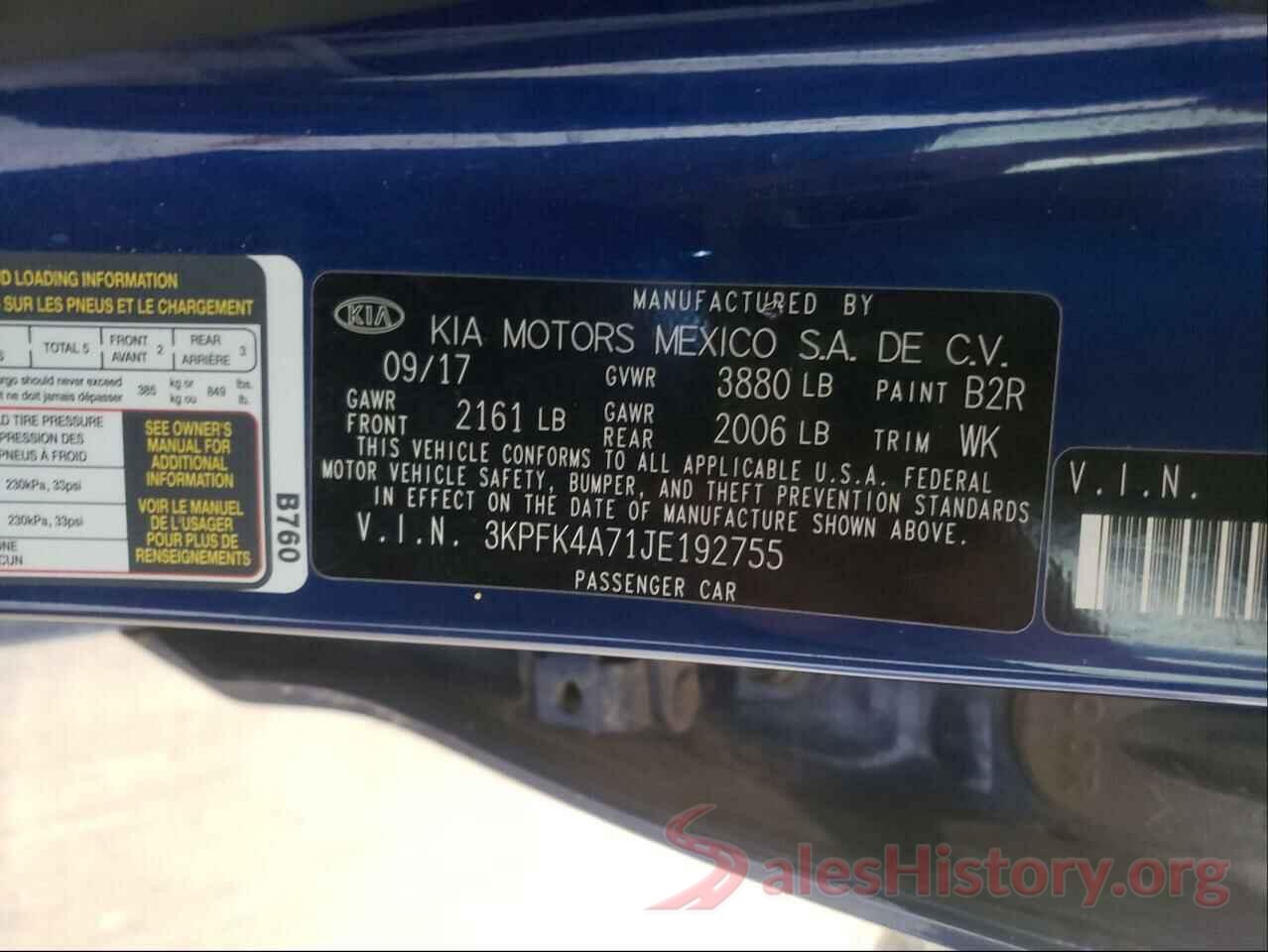 3KPFK4A71JE192755 2018 KIA FORTE