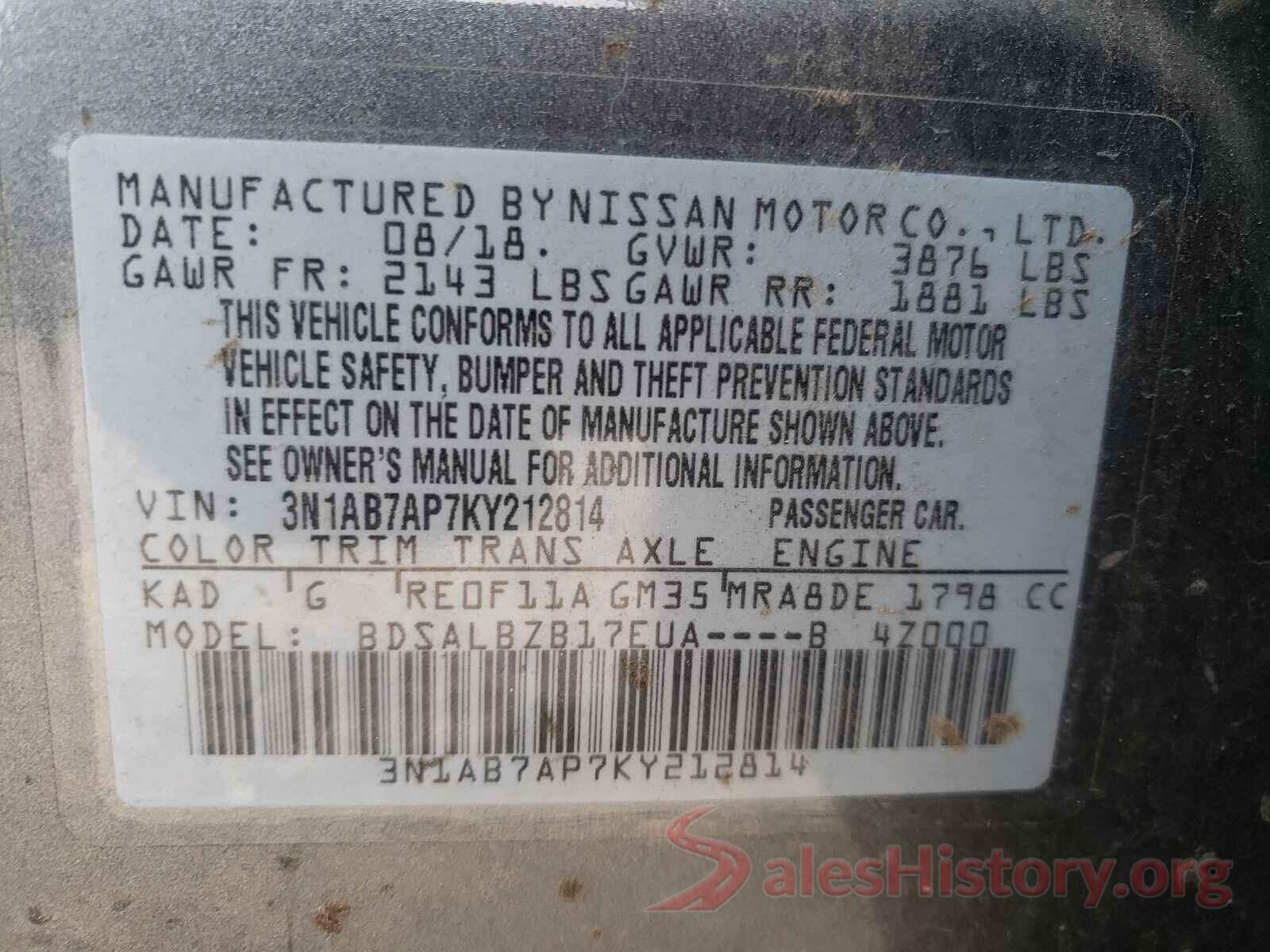 3N1AB7AP7KY212814 2019 NISSAN SENTRA