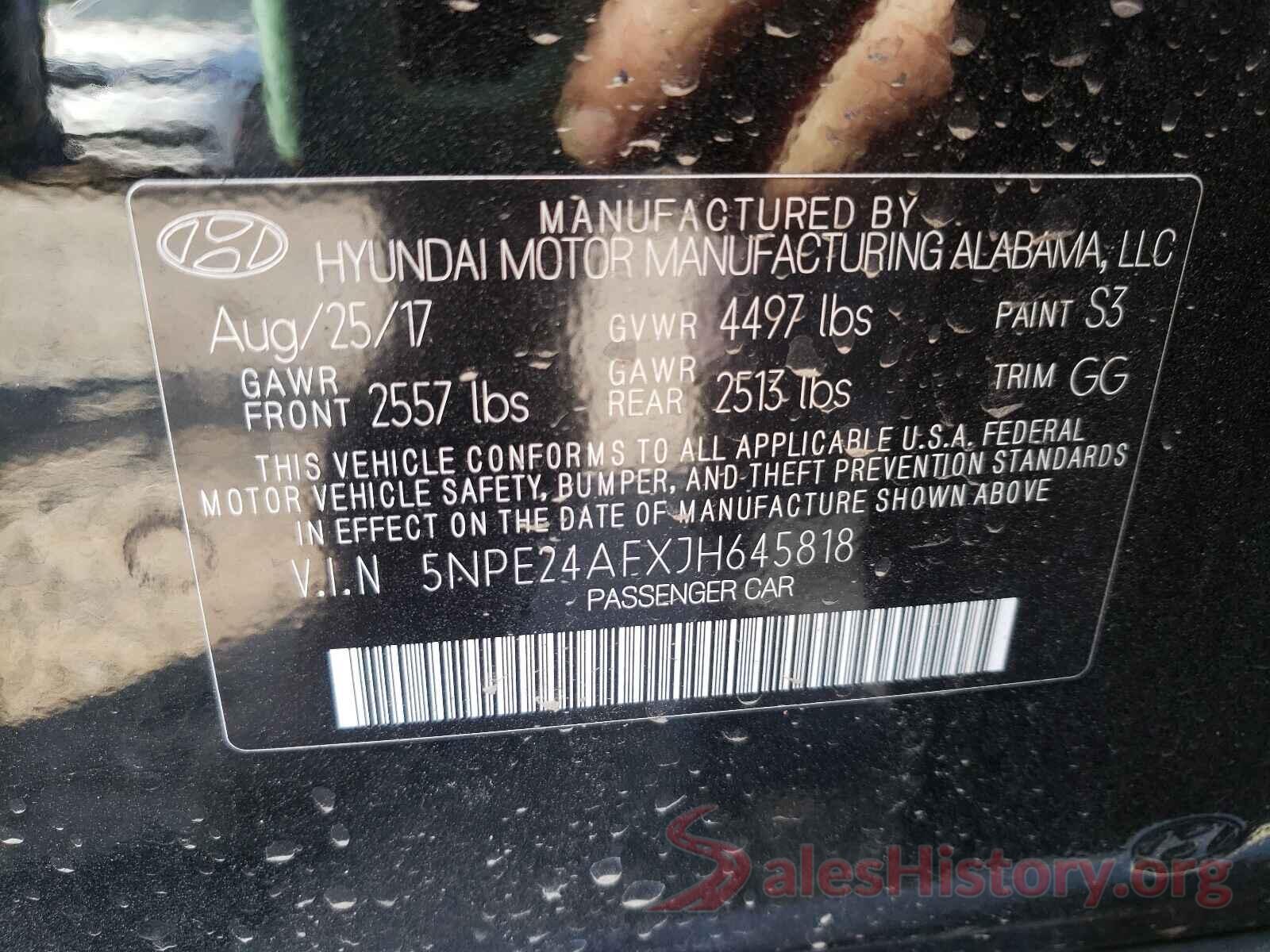 5NPE24AFXJH645818 2018 HYUNDAI SONATA