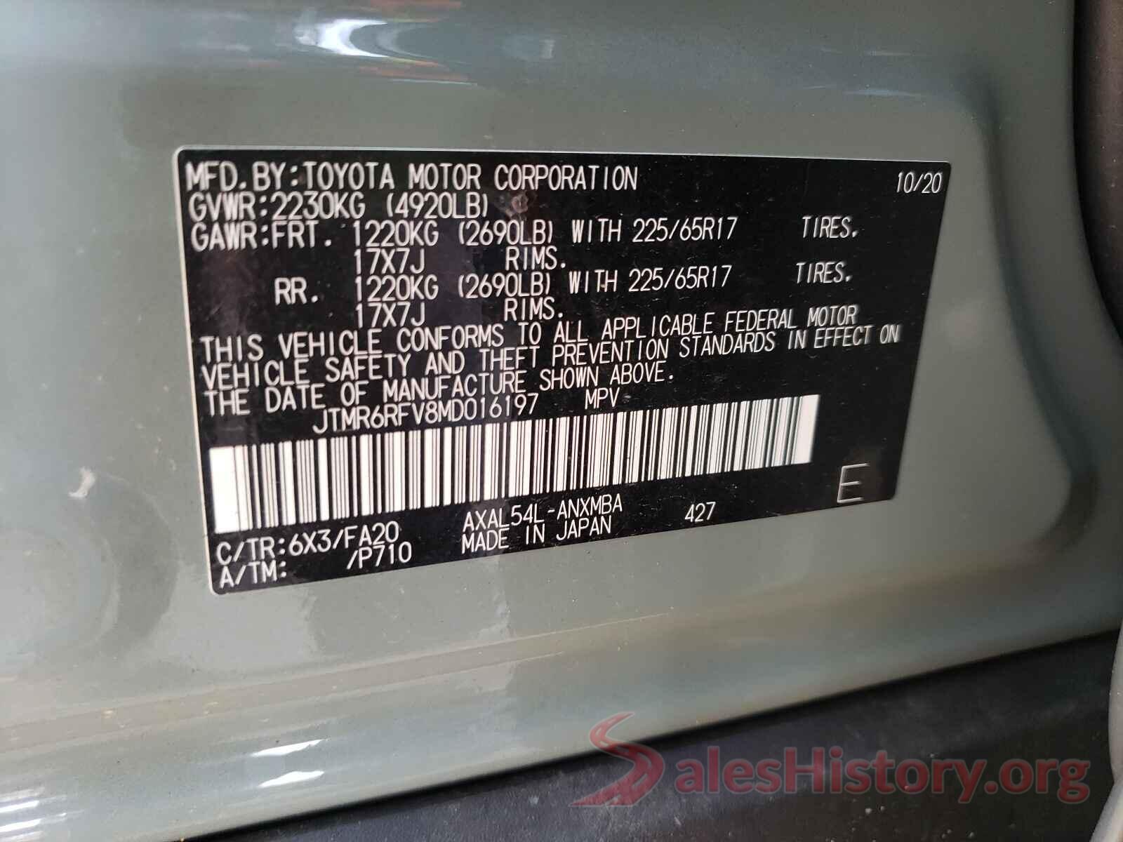 JTMR6RFV8MD016197 2021 TOYOTA RAV4