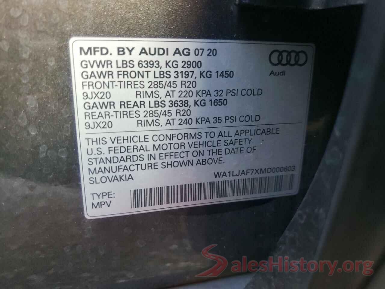 WA1LJAF7XMD000603 2021 AUDI Q7