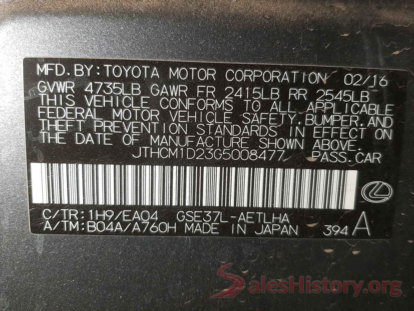 JTHCM1D23G5008477 2016 LEXUS IS