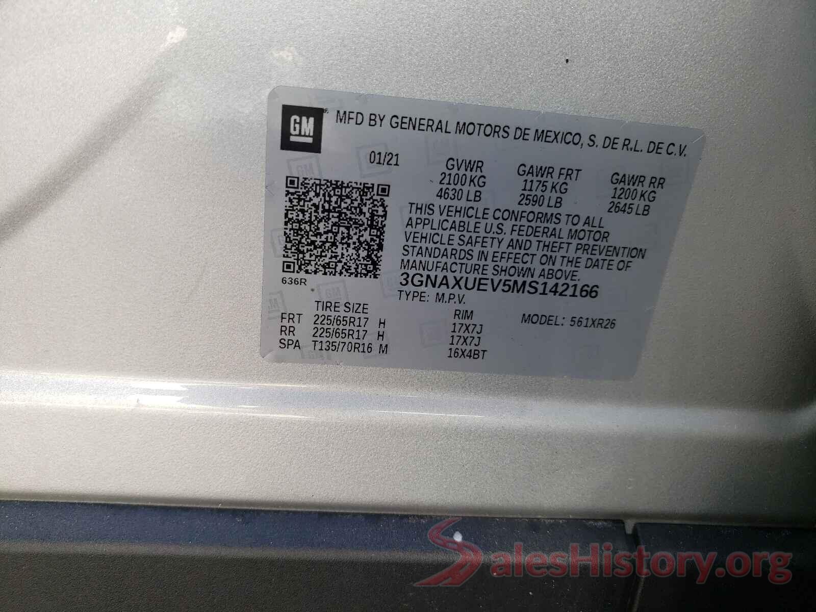 3GNAXUEV5MS142166 2021 CHEVROLET EQUINOX