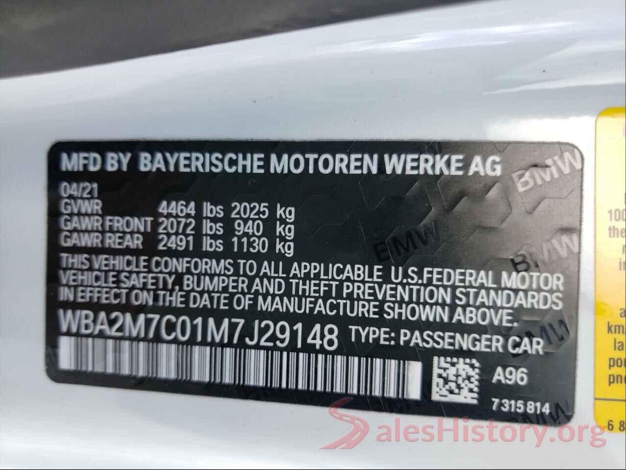 WBA2M7C01M7J29148 2021 BMW 2 SERIES