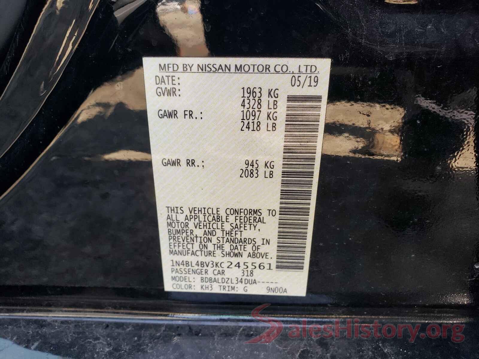 1N4BL4BV3KC245561 2019 NISSAN ALTIMA