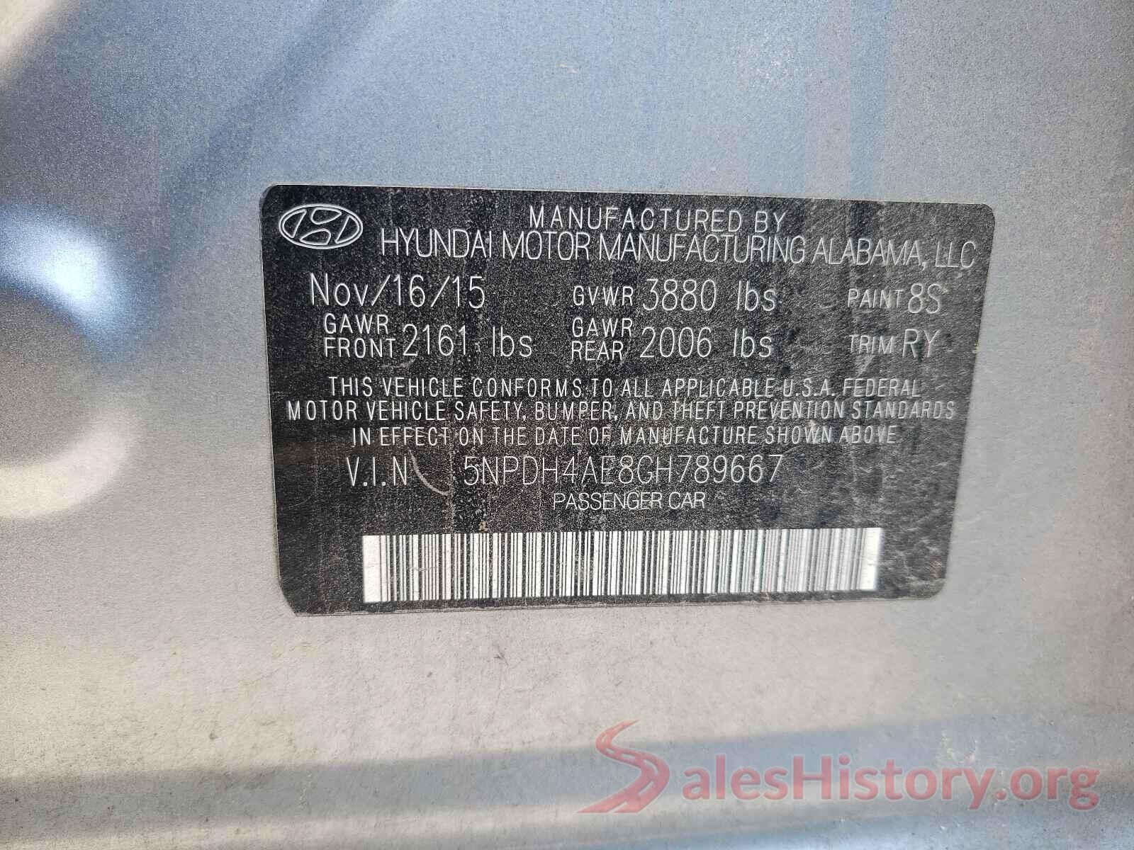 5NPDH4AE8GH789667 2016 HYUNDAI ELANTRA