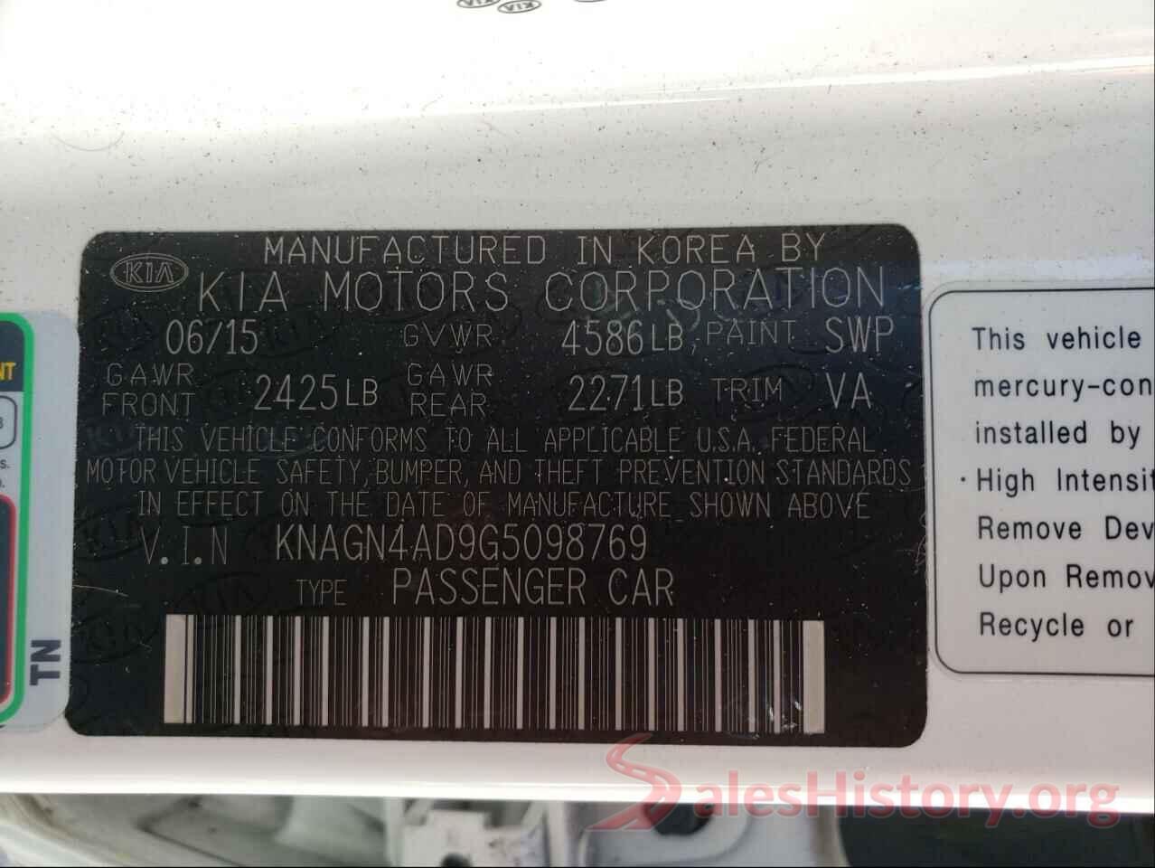 KNAGN4AD9G5098769 2016 KIA OPTIMA