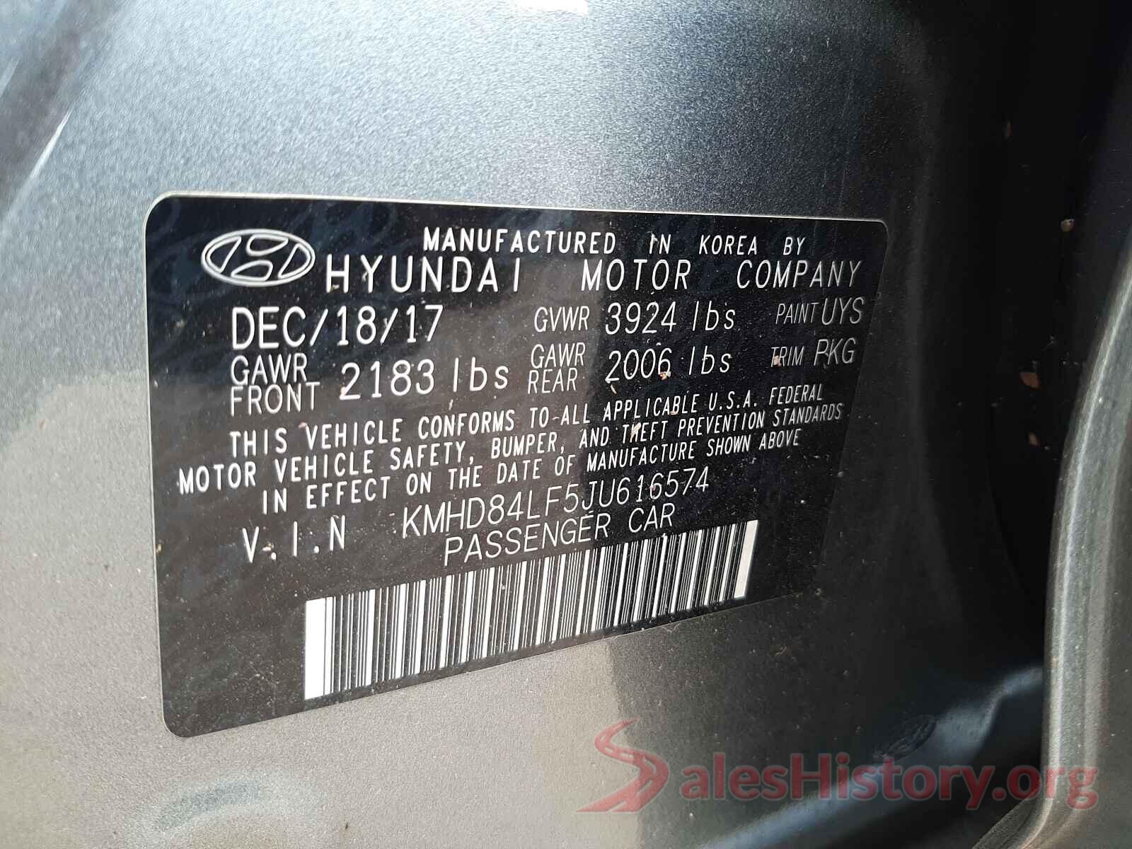 KMHD84LF5JU616574 2018 HYUNDAI ELANTRA