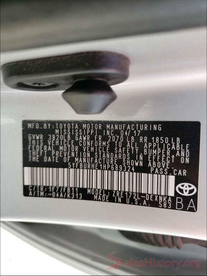 5YFBURHE1HP689324 2017 TOYOTA COROLLA