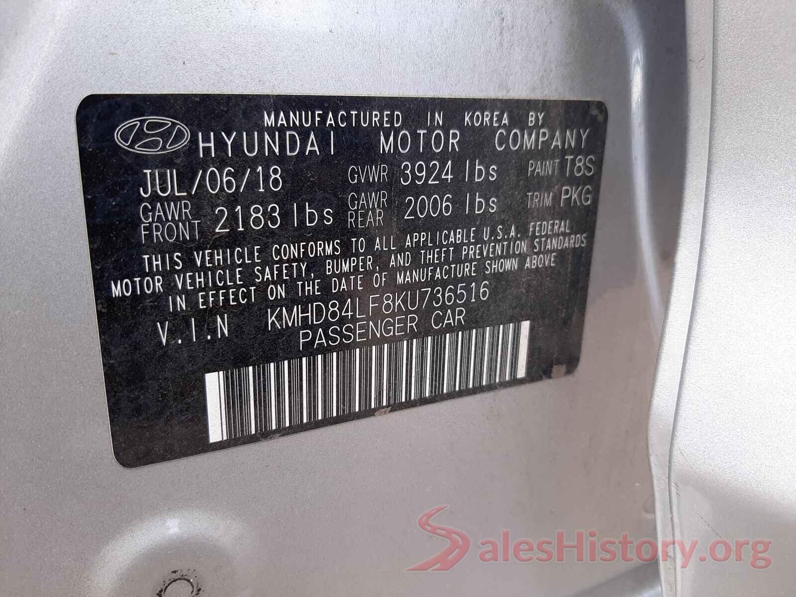 KMHD84LF8KU736516 2019 HYUNDAI ELANTRA