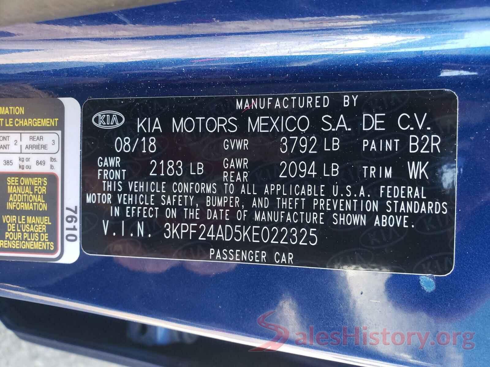 3KPF24AD5KE022325 2019 KIA FORTE