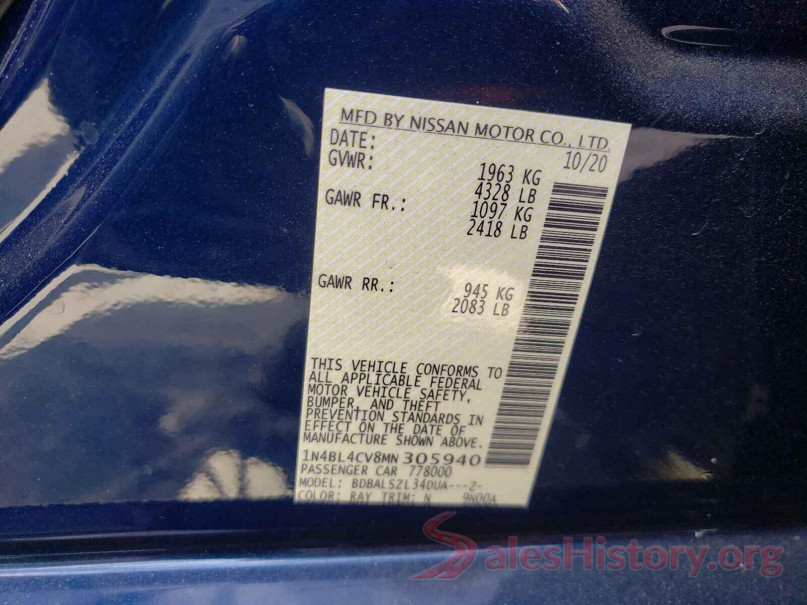 1N4BL4CV8MN305940 2021 NISSAN ALTIMA