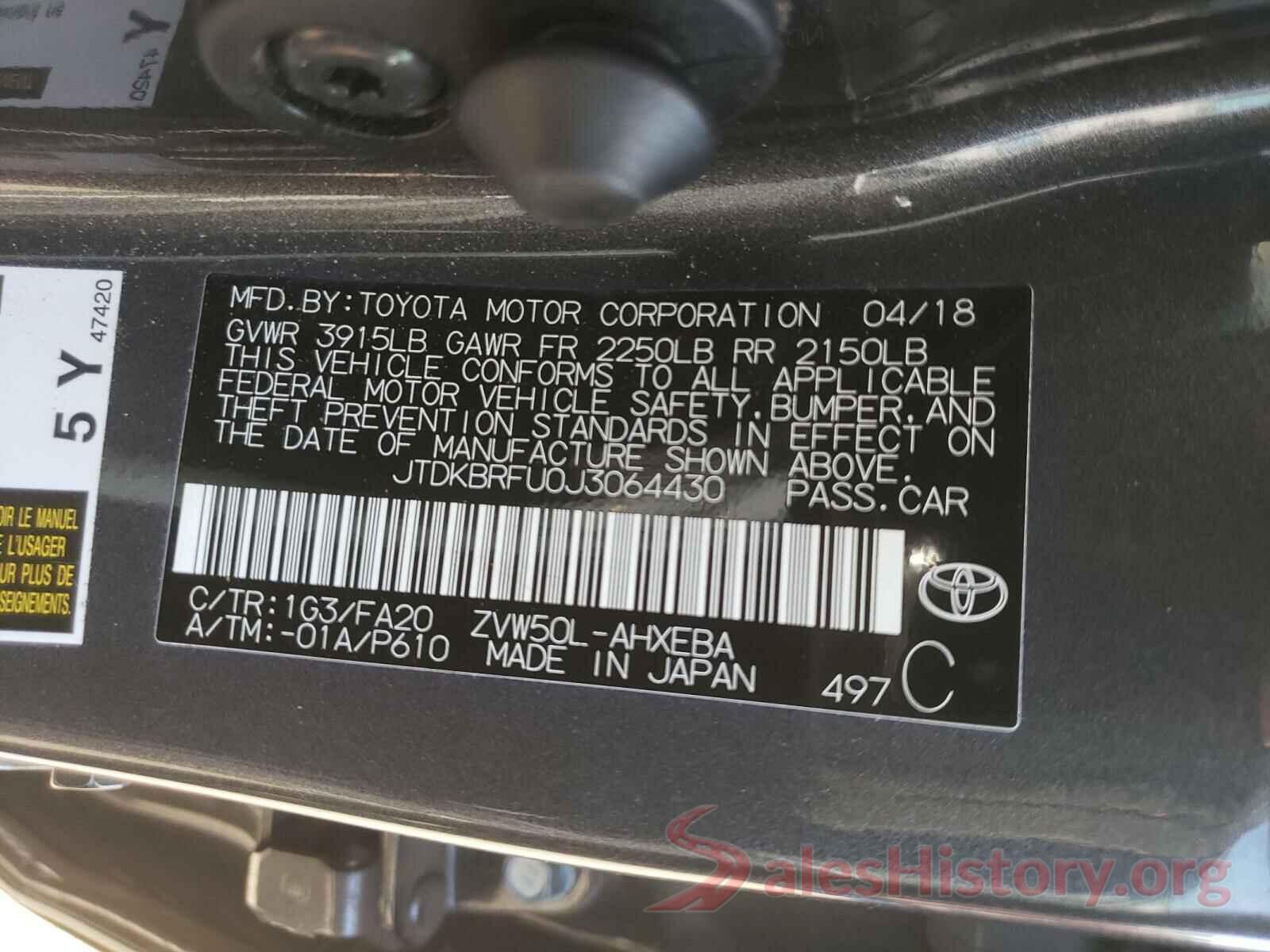 JTDKBRFU0J3064430 2018 TOYOTA PRIUS