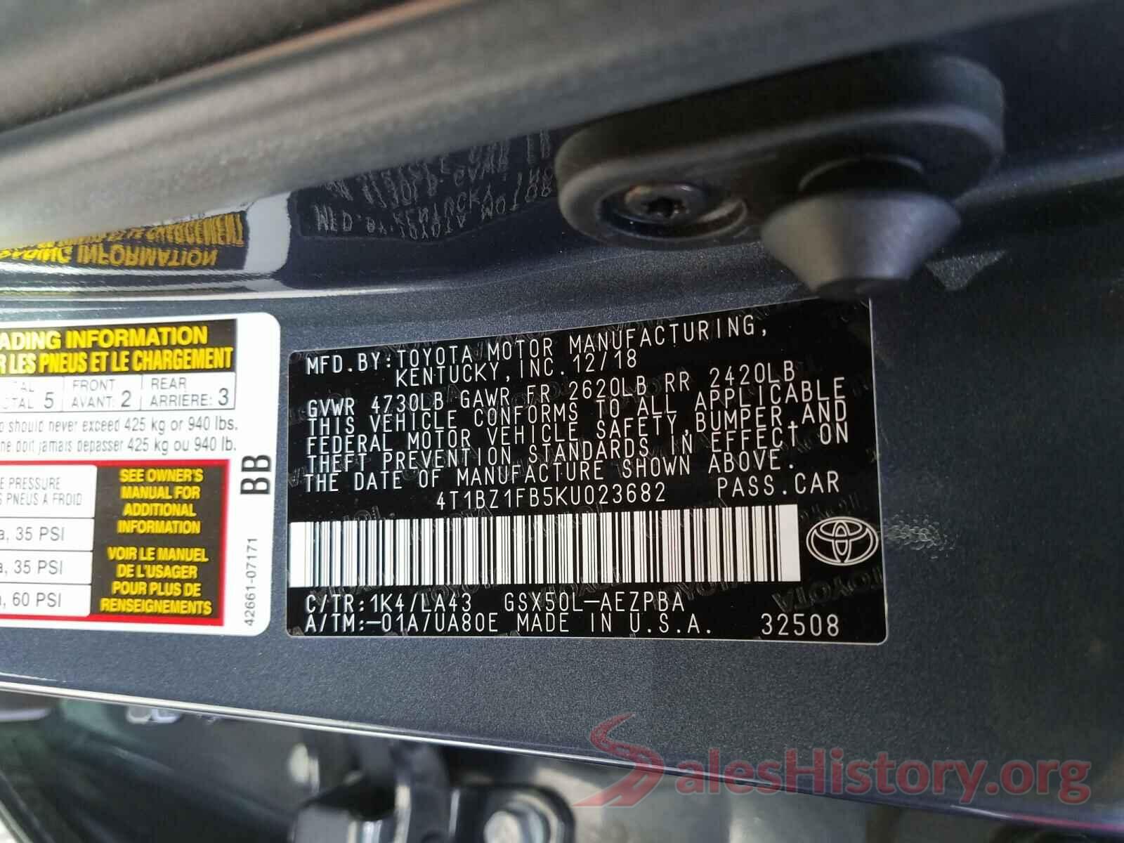 4T1BZ1FB5KU023682 2019 TOYOTA AVALON