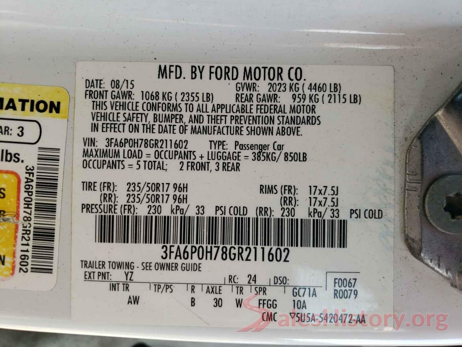 3FA6P0H78GR211602 2016 FORD FUSION